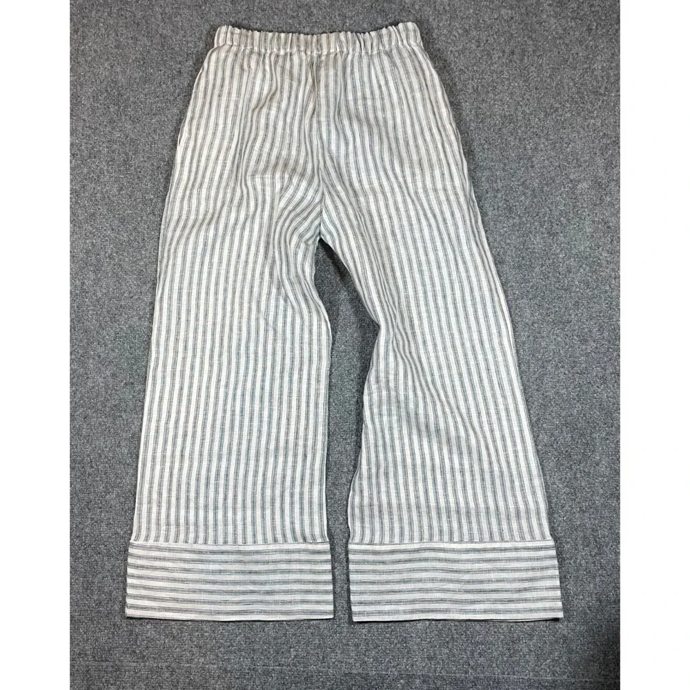 Reformation Wide Leg Linen Pant Fernando Women Small Petite Blue White Stripe